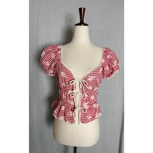 One Clothing Red & White Gingham Blouse 
Size Medium